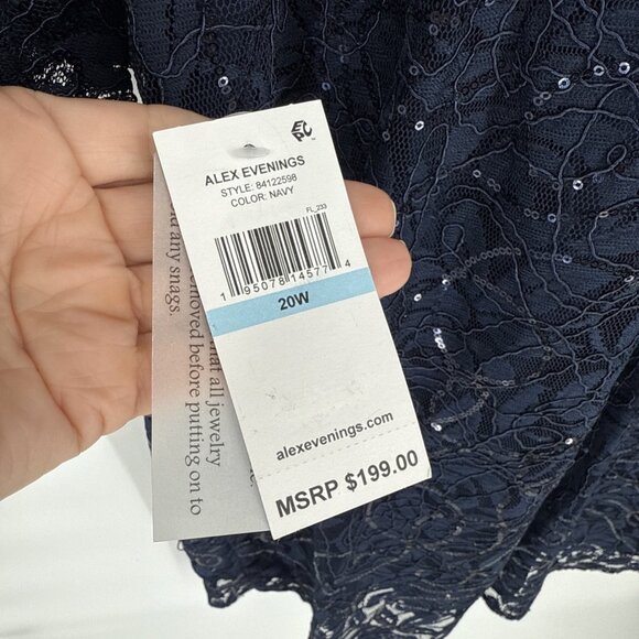 New Alex Evenings Womens Navy Blue Sequined Lace Sheath Dress Plus Size 20W - Picture 9 of 12